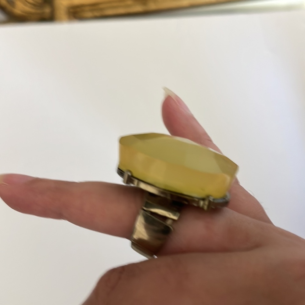 Yellow/Green Moodstone Statement Ring (Elastic St… - image 2